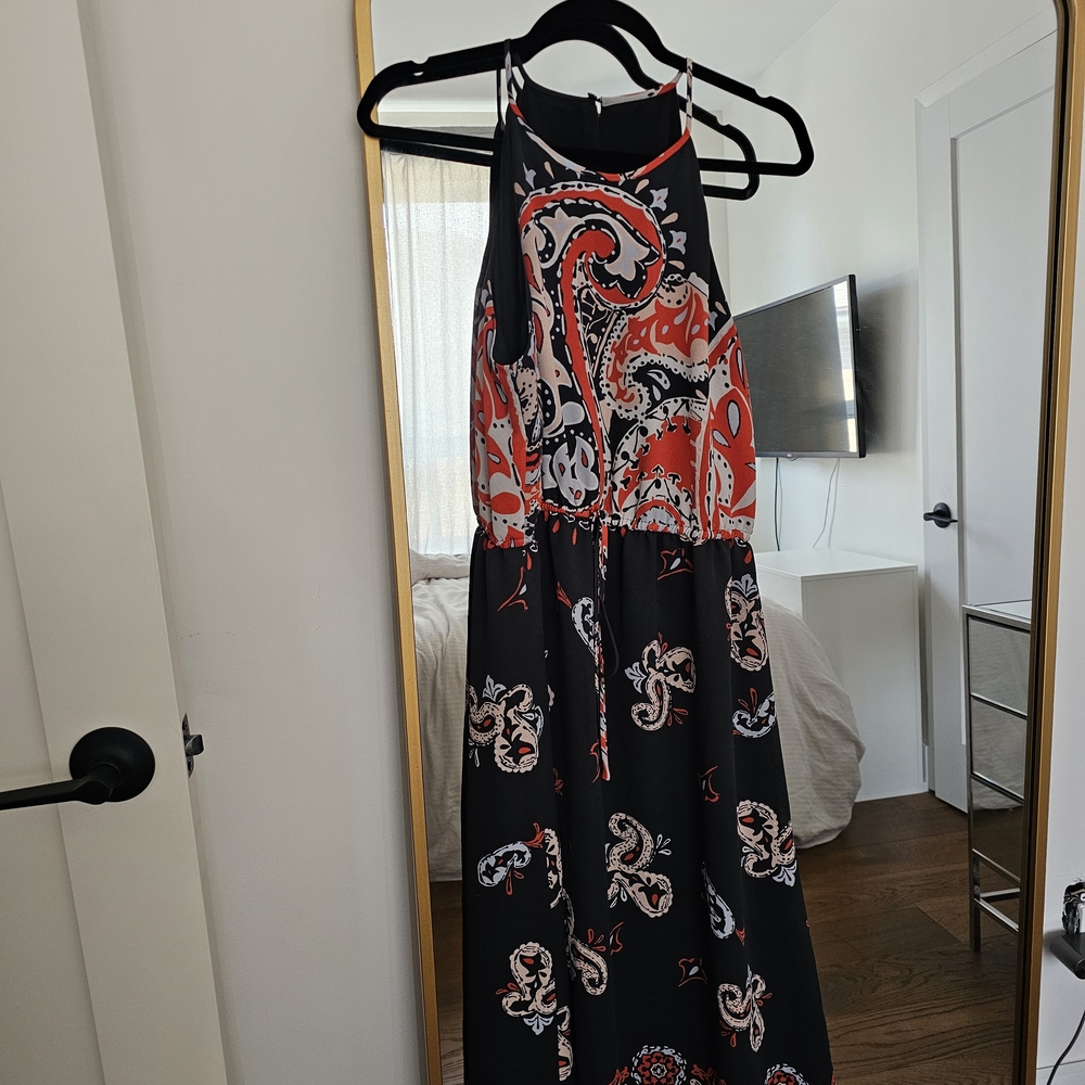 LOFT Black and Blue Halter Maxi Sundress